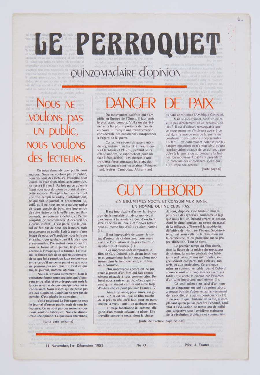 Numéro zéro. 11 novembre- 1er décembre 1981. Archives Alain Badiou/Imec.