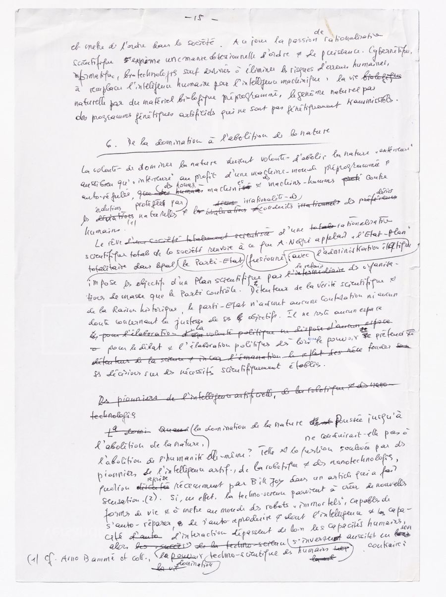 André Gorz, « La gauche et la société de la connaissance ». Manuscrit de la traduction par André Gorz de son intervention au colloque «Links zur Wissensgessellschaft », 2001. Archives André Gorz/Imec. © Michaël Quemener/Imec