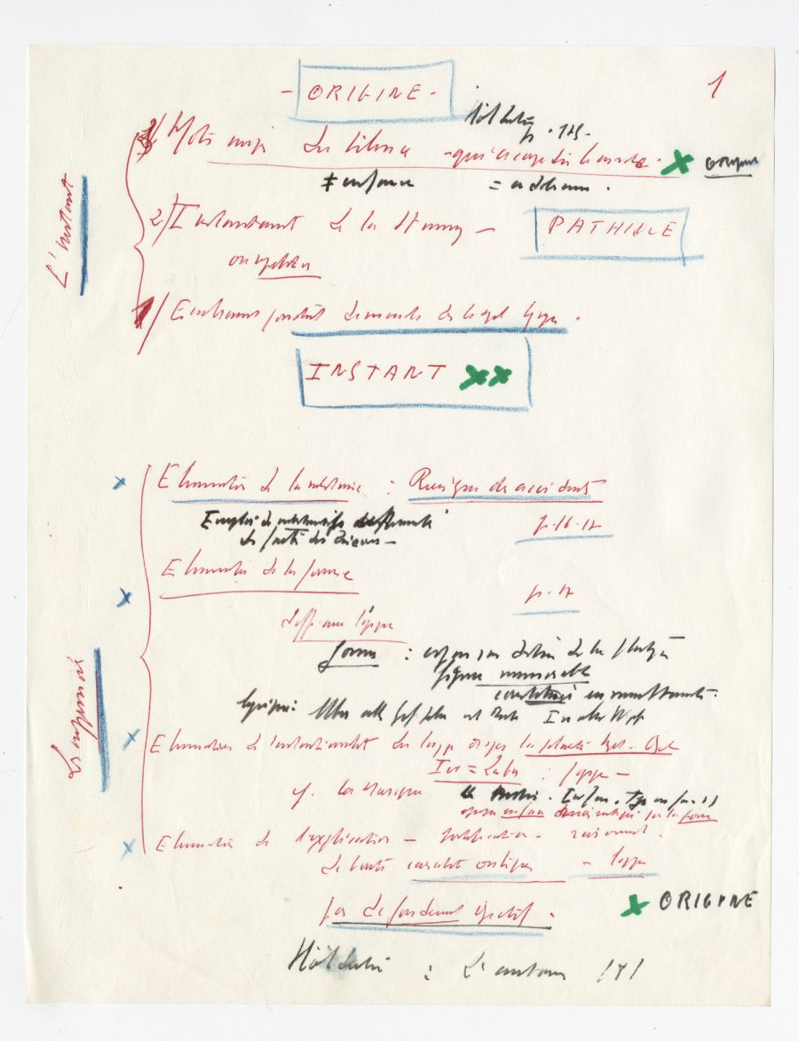 Notes de travail, « Accord moi monde ». Archives Henri Maldiney/Imec.